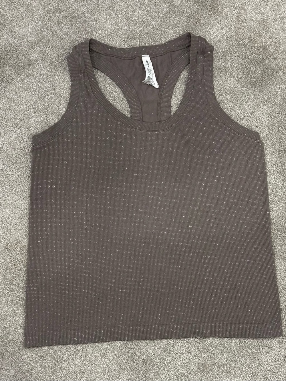Athleta Seamless Racerback Tank Womens Medium Taupe Shimmer Grip Hem